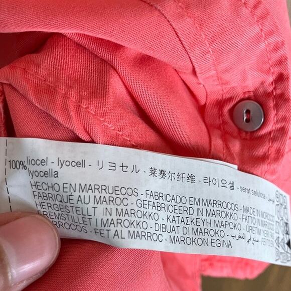 Zara Womens Blouse Coral Utility V Neck Button Down Long Sleeve Medium - Picture 7 of 12